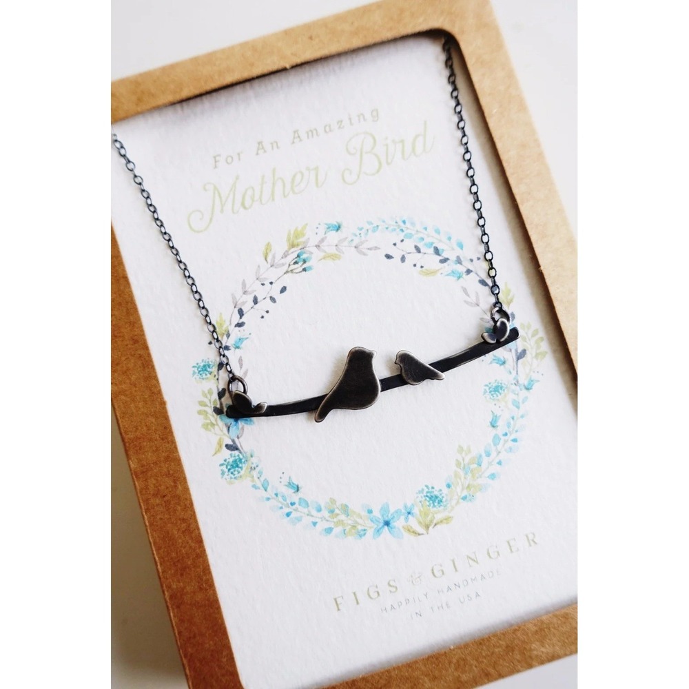Figs And Ginger Mother's Bird Necklace. Sterling .925. Antiqued Finish. 18 In